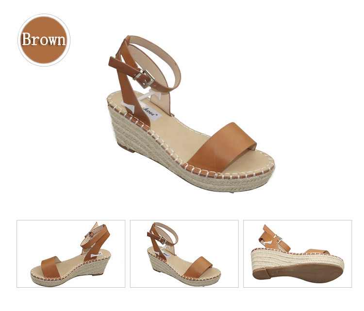 Women's Open Toe Leather Espadrille Wedge Sandals Fashion Casual Platform Heels Non-slip Tall Summer Shoes detail
