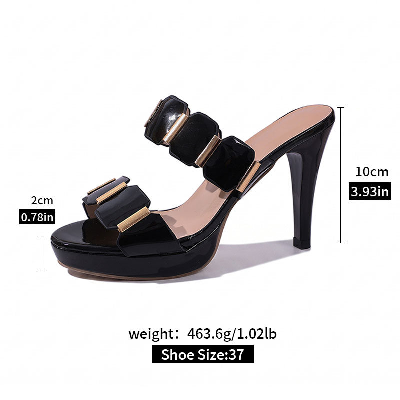 New Style Woman Sexy Pointed Toe High Heels Slippers  Thin 10cm Two Octagonal PU Metal Pieces Connected to the Shoe Upper MuY255 product view