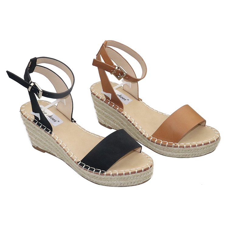 Women's Open Toe Leather Espadrille Wedge Sandals Fashion Casual Platform Heels Non-slip Tall Summer Shoes detail