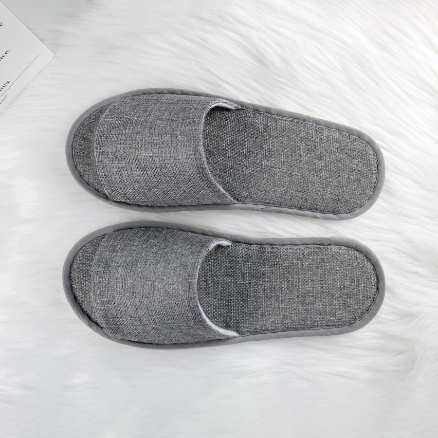 Eco-Friendly Linen Slippers with Open Toe Custom Logo Non-Slip and Comfortable Washable Hotel Amenities detail
