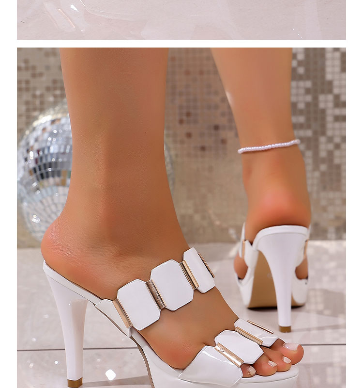 New Style Woman Sexy Pointed Toe High Heels Slippers Thin 10cm Two Octagonal PU Metal Pieces Connected to the Shoe Upper MuY255 detail