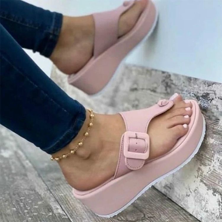Large Size Fish Mouth High Heel Height Increasing Flip-flops Women's Spring New Red PU Platform Casual Fashion Wedge for detail