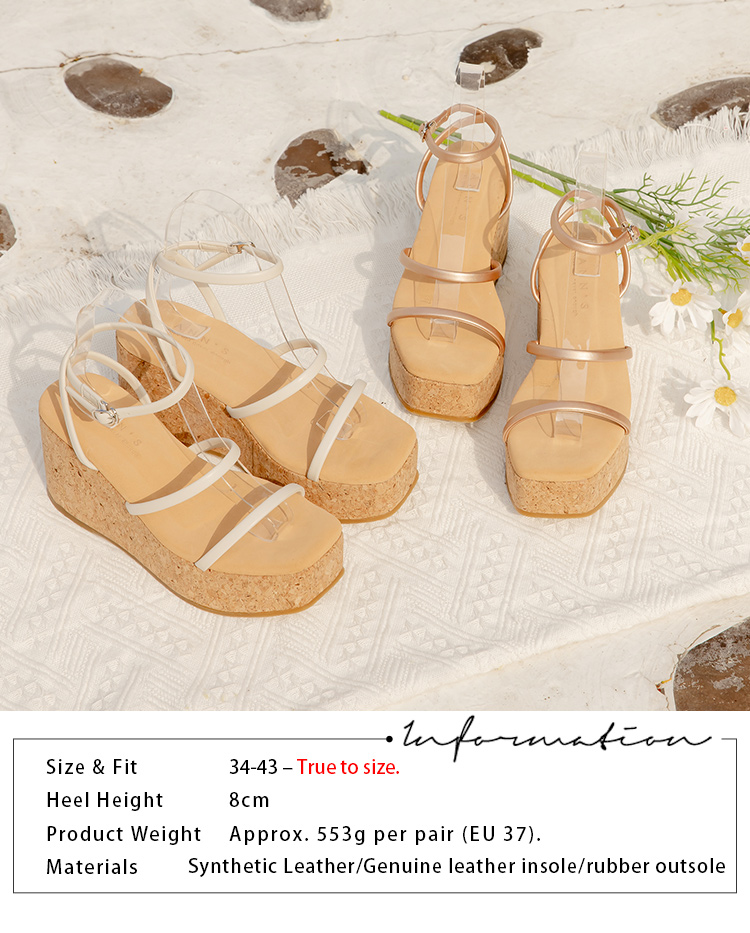 Ann'S White Platform Wedges Ankle Strap Open Toe Soft Triple Straps Women's Low Heel Water-repellent Non-Slip Shoes detail