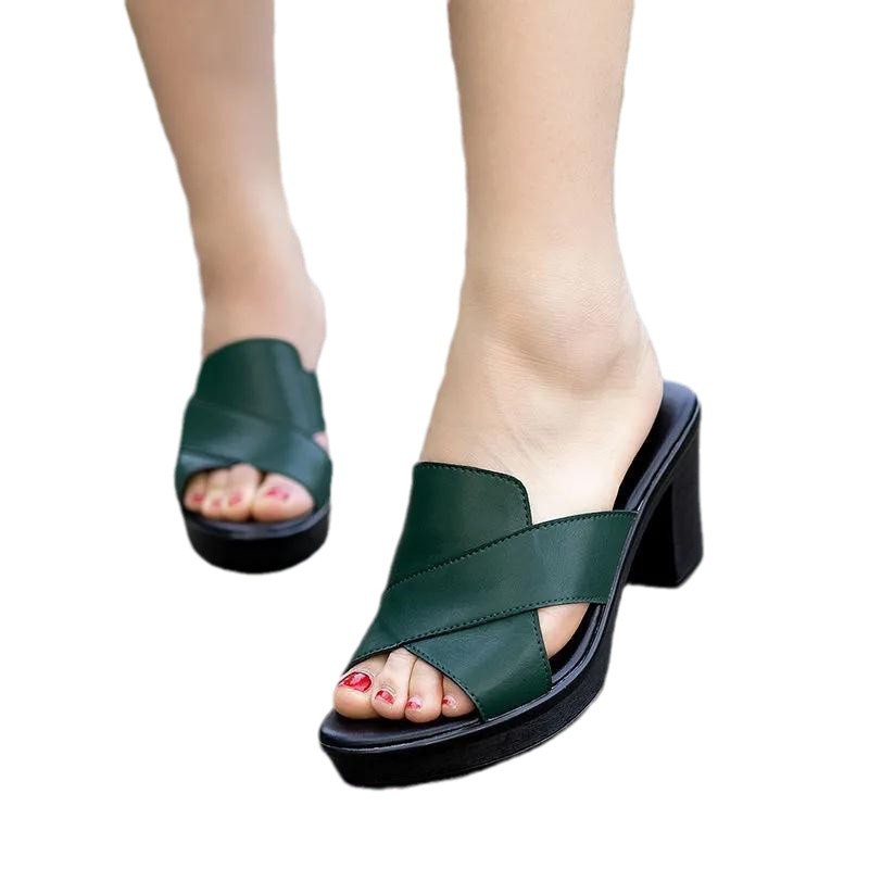 Cross-border Large Size Women's Summer Sandals Slippers Thick Wedge Heel Artificial PU Upper Rubber Outsole Lightweight product view