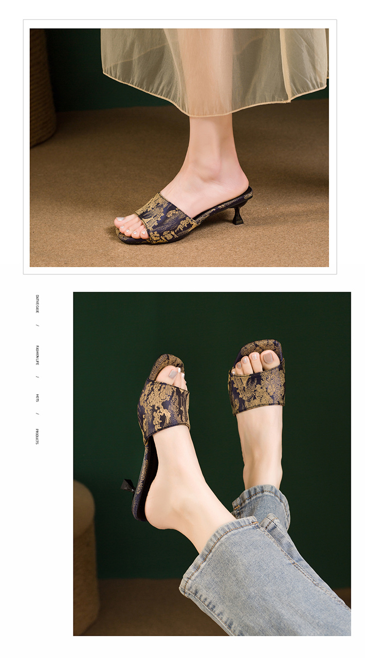 ashion Summer Sandals and Slippers Outdoor Wear Fashion Womens Shoes Thin Heel Wholesale 2025 Printed National Style New916 detail