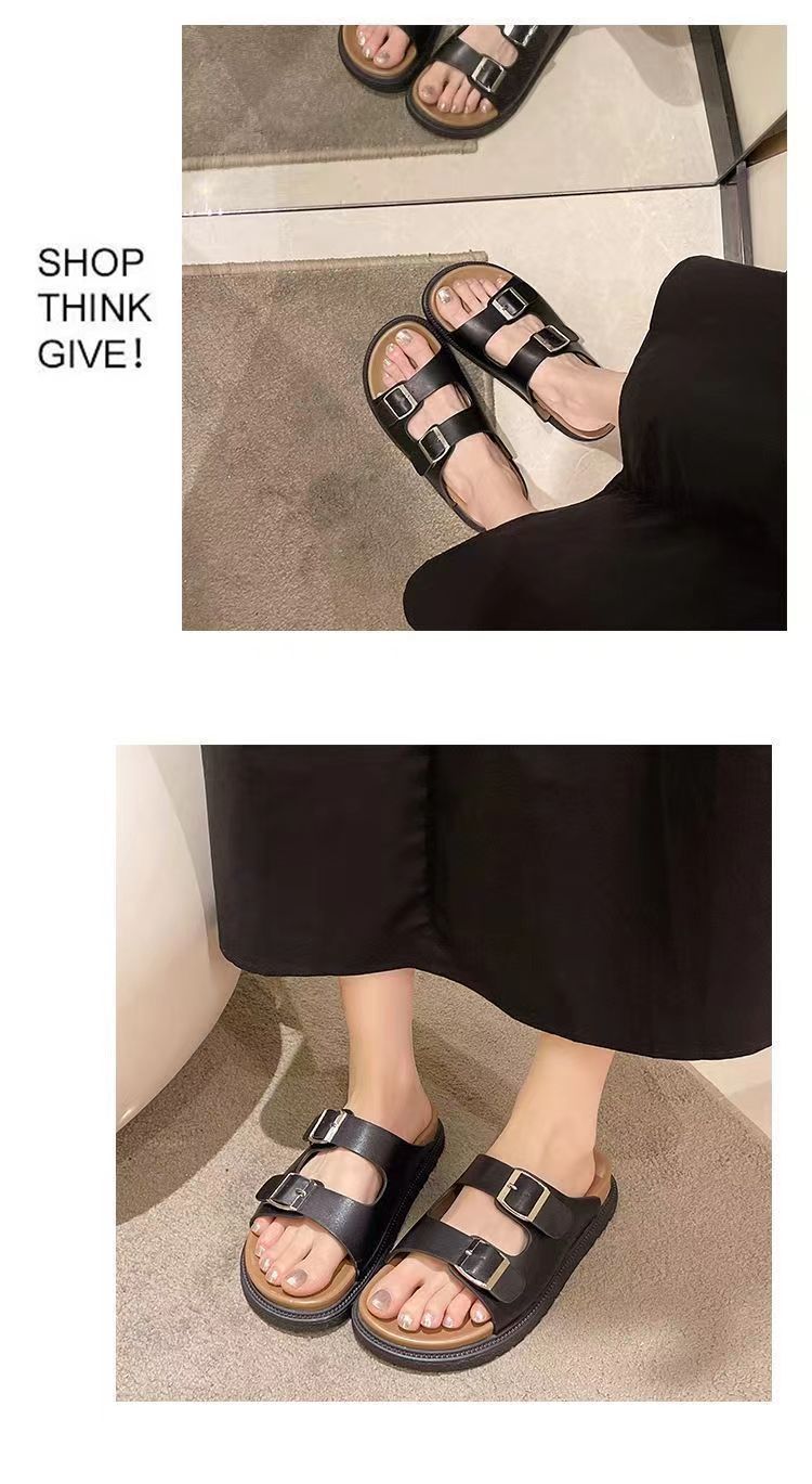 Thick-Soled for Sandals Women's Outdoor New Retro Casual PVC Belt Buckle Open-Toe Slide Non-slip Color detail