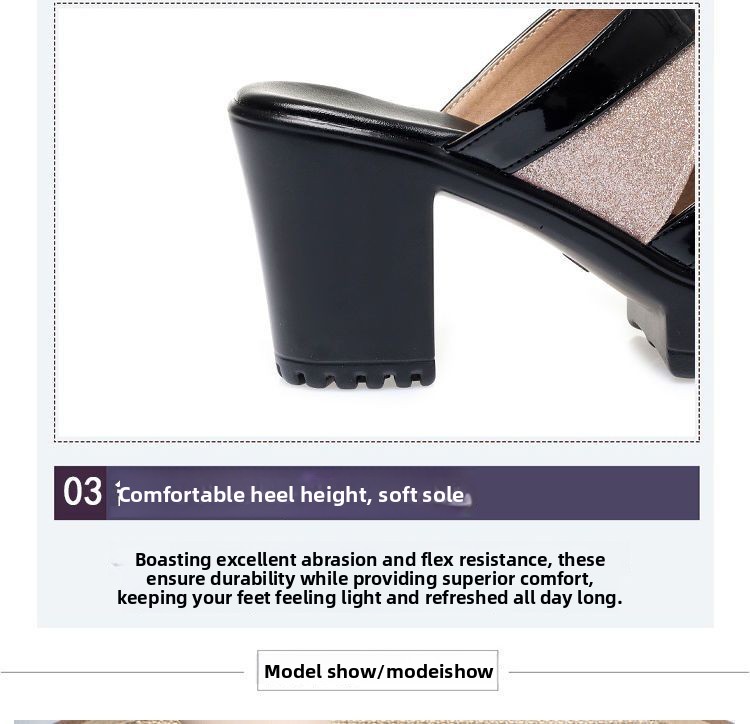Cross-Border New Chunky-Heel Rubber High-Heel Slippers PU Sandals Women Single-Layer Casual Sports Autumn Slip-On 6-8cm Backless detail