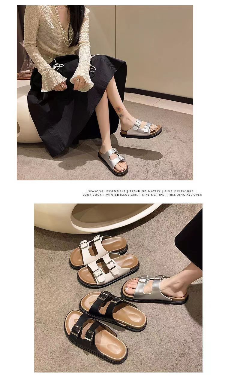 Thick-Soled for Sandals Women's Outdoor New Retro Casual PVC Belt Buckle Open-Toe Slide Non-slip Color detail