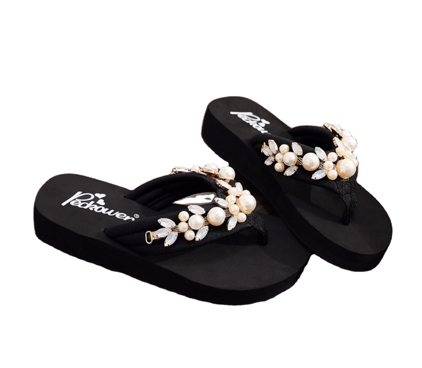 New Fashion Women's Large Size Outdoor Sandals Summer Diamond Casual Flip-Flops EVA Foam Insole Waterproof Beach