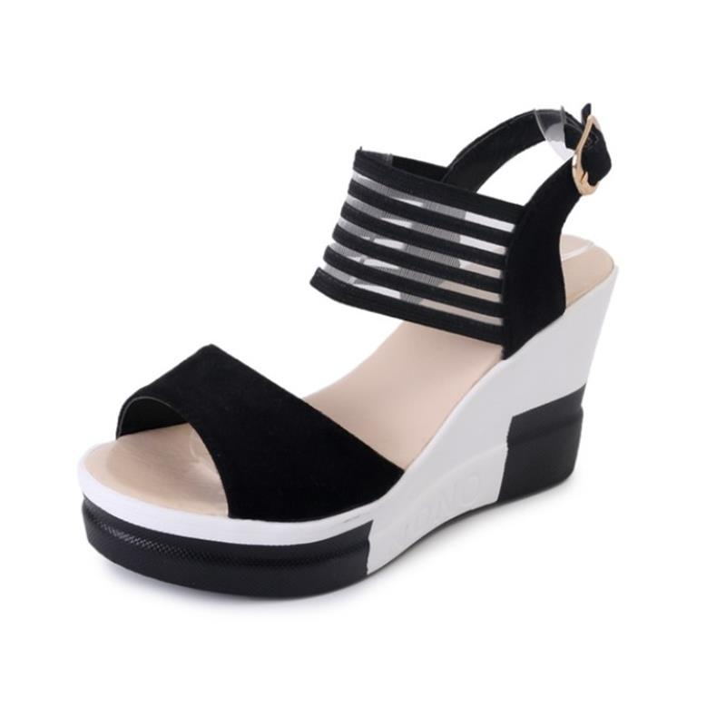 Heeled Sandals for Women Summer 2024 New Roman Fashion Shoes Waterproof Platform Buckle Woven Strap Women's Shoes Wedges Sandals product view