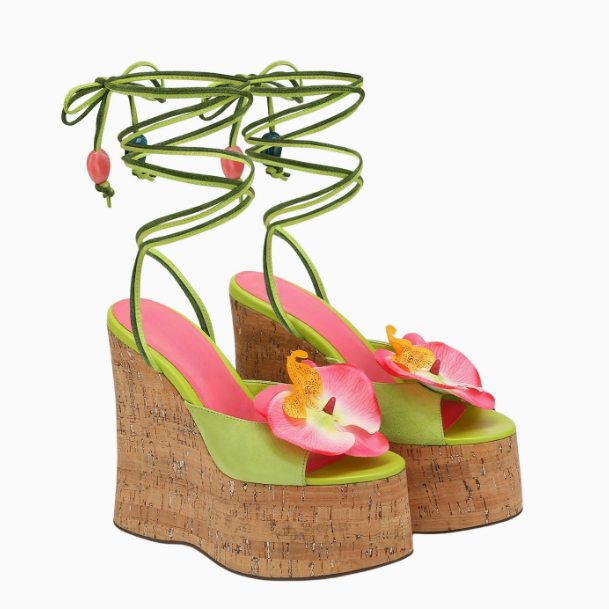 Costom Summer Women Vintage French Resort Style Wedge Platform Sandals, Bowknot Decor Elegant Ladies Thick Sole High Heel Shoes
