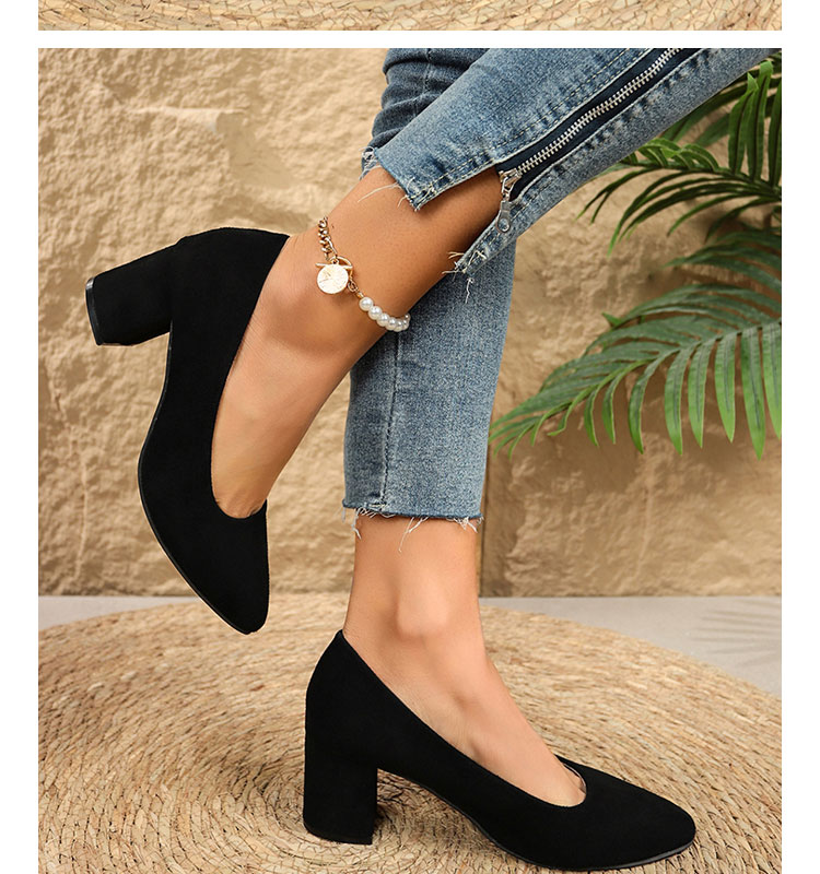 New Design Luxury Woman Sexy High Heeled Shoes Small Slender Round Toe Synthetic Suede Shoe's Upper Square Thick Heel K9939 detail