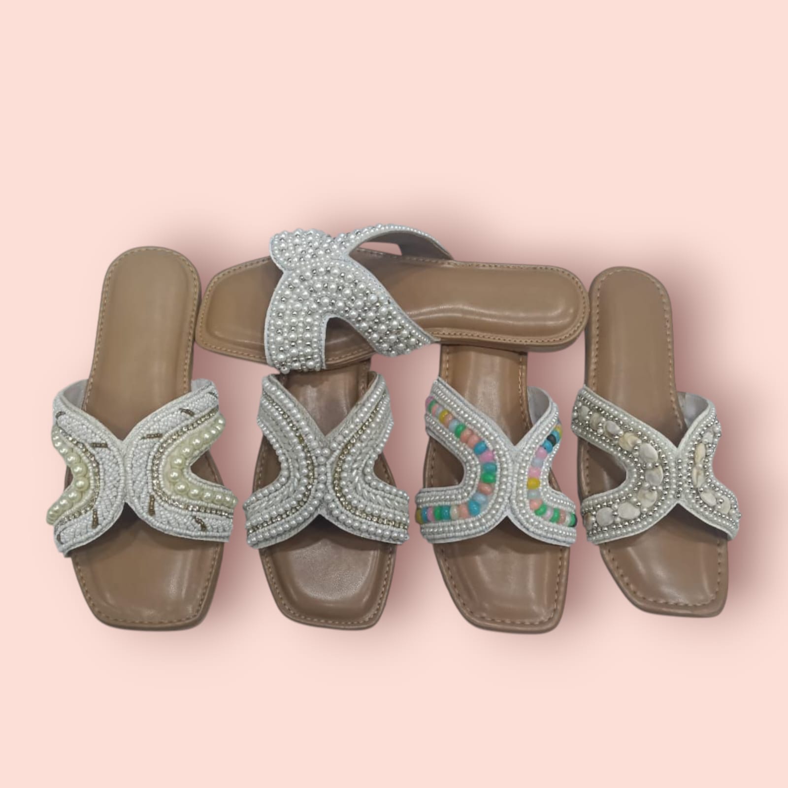 Stylish Lightweight Women's Bead & Stones Crystal Flip-Flops and Sliders Fashion Trend Platform Sandals detail