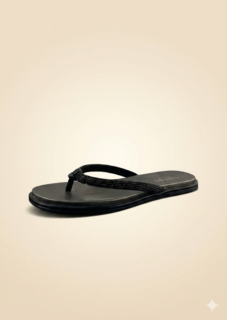 ODM Wholesale Women Summer Flats Rhinestone Flip Flops Black Casual Thong Sandals Ladies Sparkly Beach Shoes Customized Footwear detail