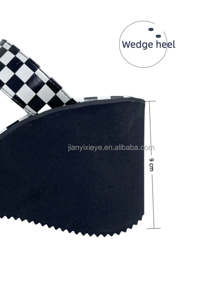 Black White Square Toe Heeled Sandals Women Thick Sole Platform Wedges Customized High Quality Summer Fashionable detail