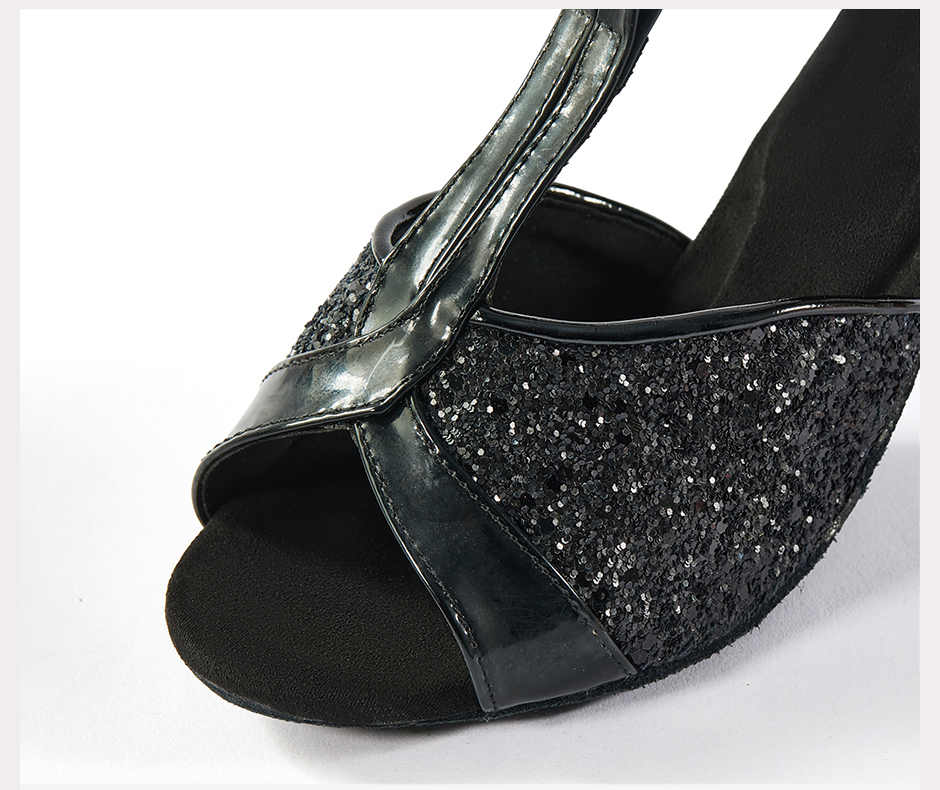 BXS02 Wholesale Sequin Ladies Latin Dance Heels Soft Suede Sole Ballroom Tango Modern Waltz for Competition Training detail