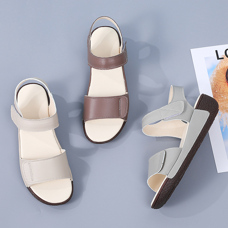 Women's Summer Comfortable Genuine Leather Wedge Sandals Open Toe with Thick Sole Lace-Up Closure Soft Outdoor Wear for Moms product view