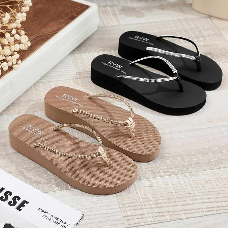 Womens Rhinestone Flip-Flops Wedge Sandals Non-Slip Summer Korean-Style Beach Platform Sandals Versatile Casual for EVA detail