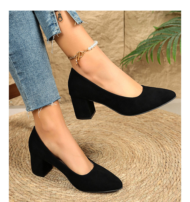 New Design Luxury Woman Sexy High Heeled Shoes Small Slender Round Toe Synthetic Suede Shoe's Upper Square Thick Heel K9939 detail