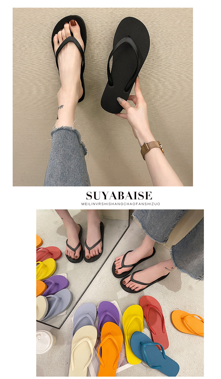 Simple Solid Color Comfortable Slippers Flip Flop Women Summer Korean Fashion Casual Non-Slip Couple Flip Flops Breathable Beach detail