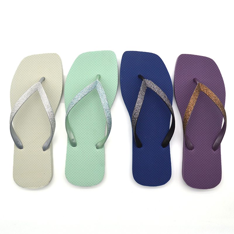 Hot Sales Square-Toed Women's Rubber Flip Flops With Glitter Upper Lightweight Anti-Slippery For Beach Summer/Autumn Use