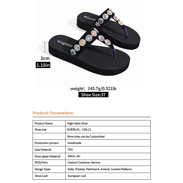 New Style Woman Shoes Sexy High Heels Slippers Wedge Heel 3cm Flip Flops Black Strap with Inlaid Colorful Sequins Upper JY-S44 detail