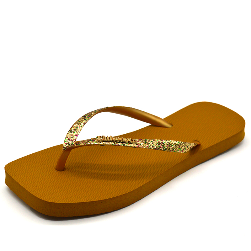 Hot Sales Summer Slippers Lightweight and Lighted Women's Rubber Flip Flops with Glitter Upper Square-Toed Beach Slippers detail