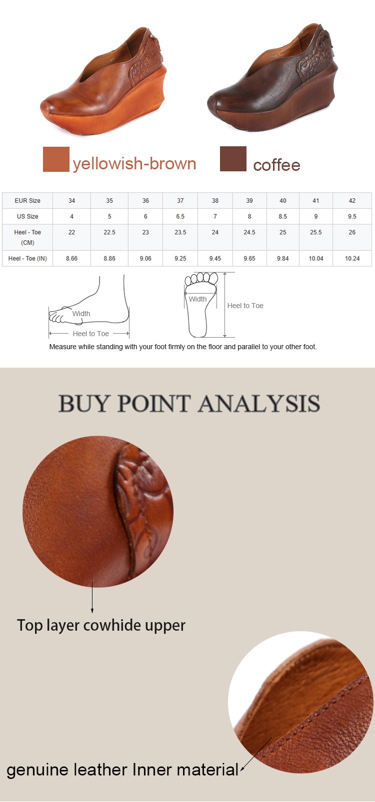 Spring Autumn Thick Sole Heel Leather Single Shoes Comfortable Breathable Handmade Retro Women Wedges Sandals Factory Direct detail