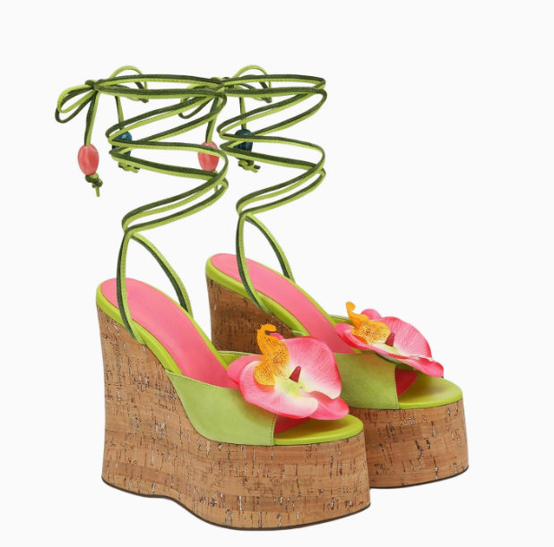 Costom Summer Women Vintage French Resort Style Wedge Platform Sandals, Bowknot Decor Elegant Ladies Thick Sole High Heel Shoes product view