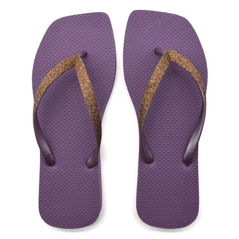 Hot Sales Square-Toed Women's Rubber Flip Flops with Glitter Upper Lightweight Anti-Slippery for Beach Summer/Autumn Use product view