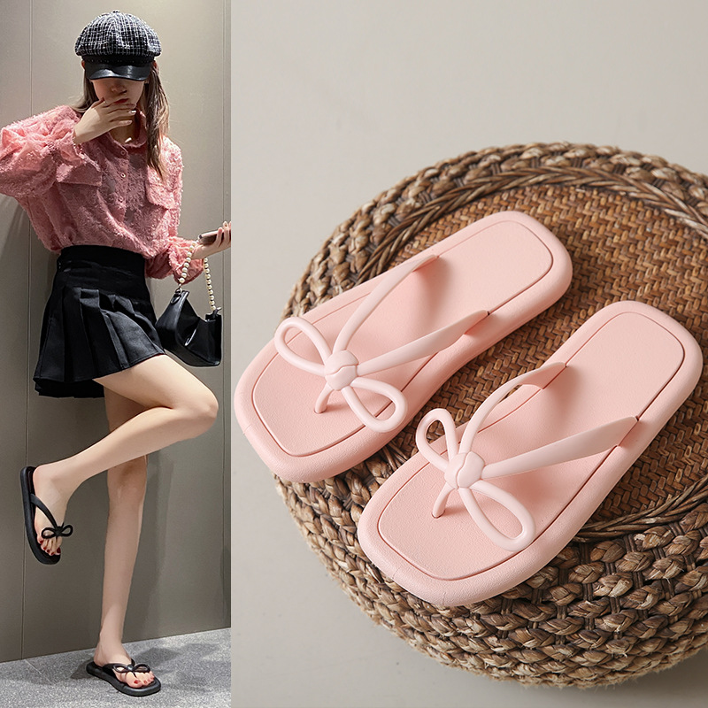 Summer Bow Flip Flops Fashionable Lightweight Quick-Drying Versatile Flat Bottomed Non Slip Clip on Beach for for Women product view