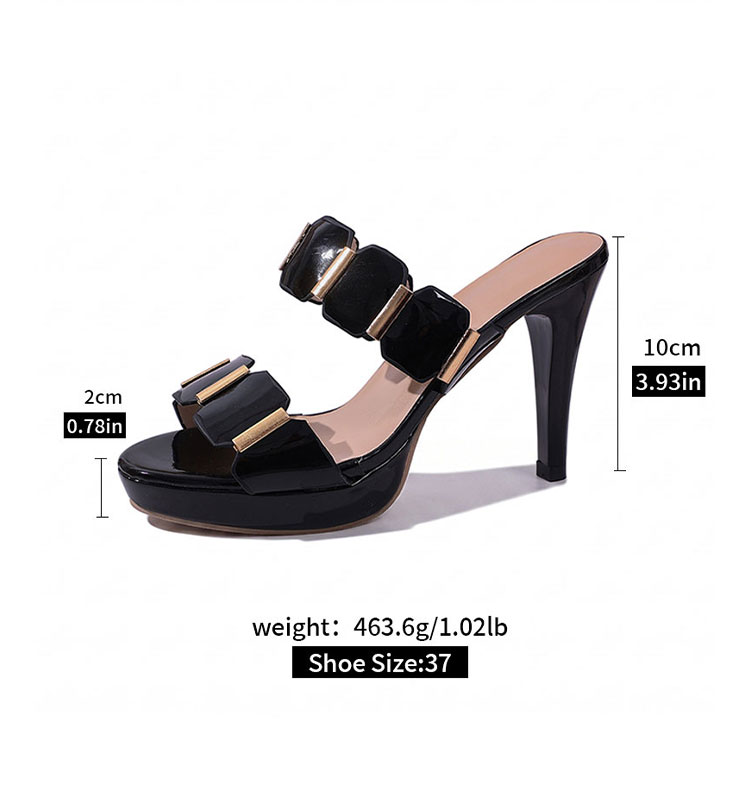 New Style Woman Sexy Pointed Toe High Heels Slippers Thin 10cm Two Octagonal PU Metal Pieces Connected to the Shoe Upper MuY255 detail