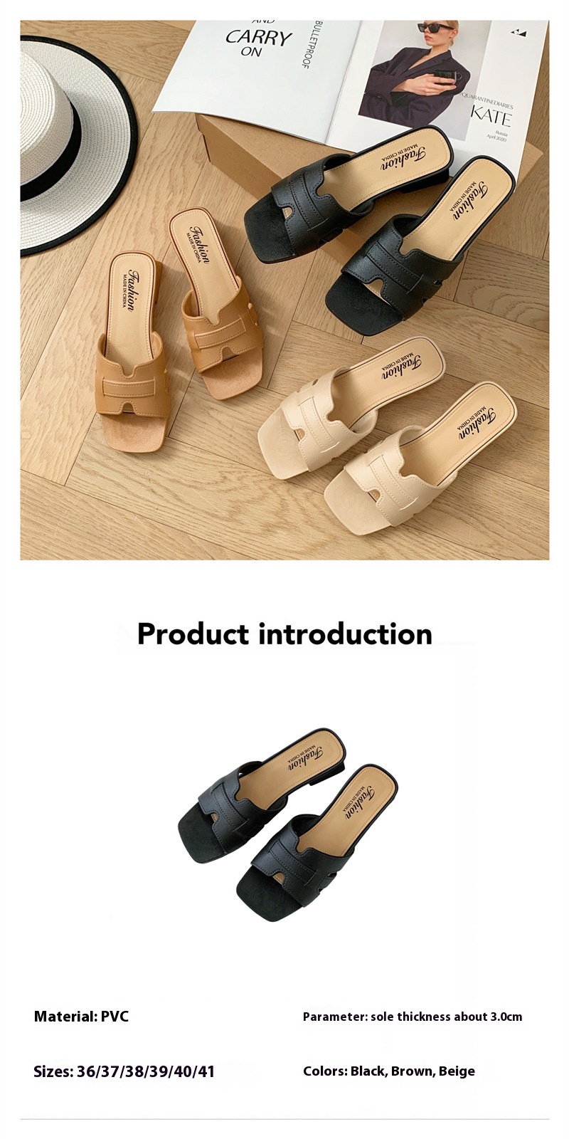 New women's shoes solid color casual summer wedge sandals fashionable slippers for women detail