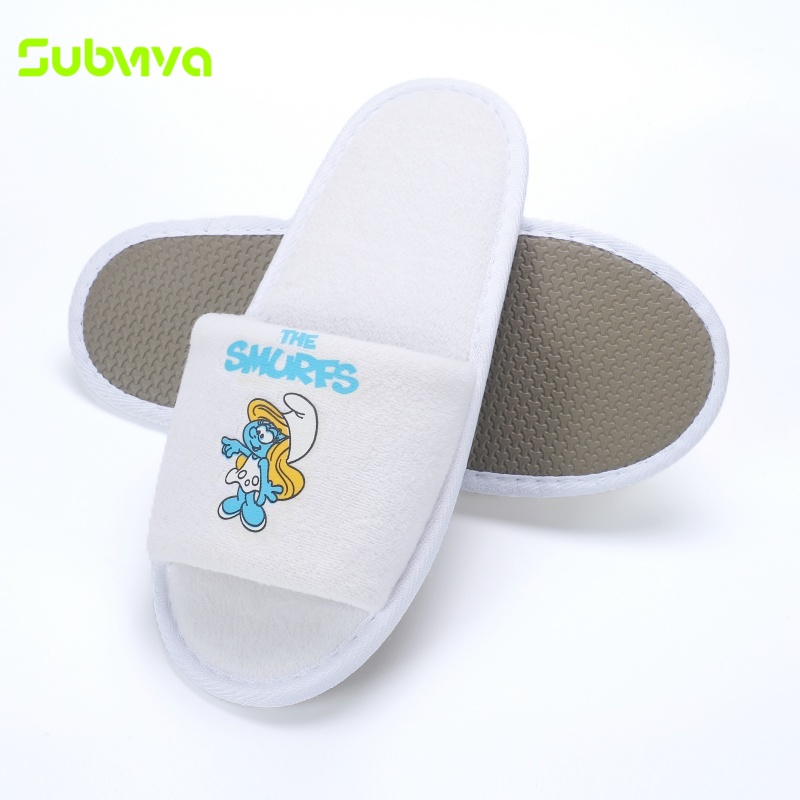 OEM ODM Soft Fine Velvet Embroidery Disposable Spa Slippers EVA Anti-slip Open Toe Luxury Hotel Slippers detail