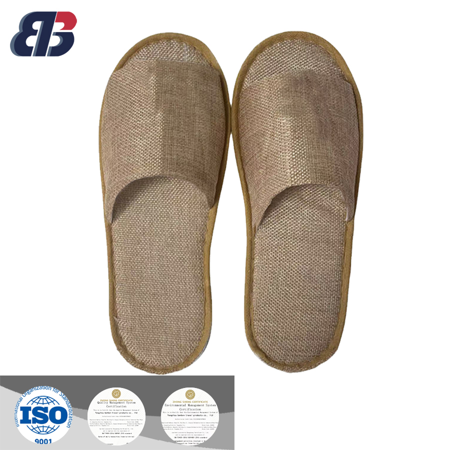 Eco-Friendly Linen Slippers with Open Toe Custom Logo Non-Slip and Comfortable Washable Hotel Amenities detail