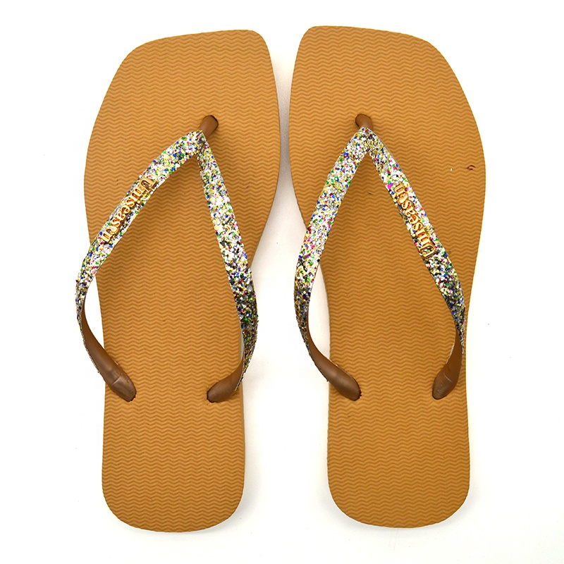 Hot Sales Summer Slippers Lightweight and Lighted Women's Rubber Flip Flops with Glitter Upper Square-Toed Beach Slippers product view