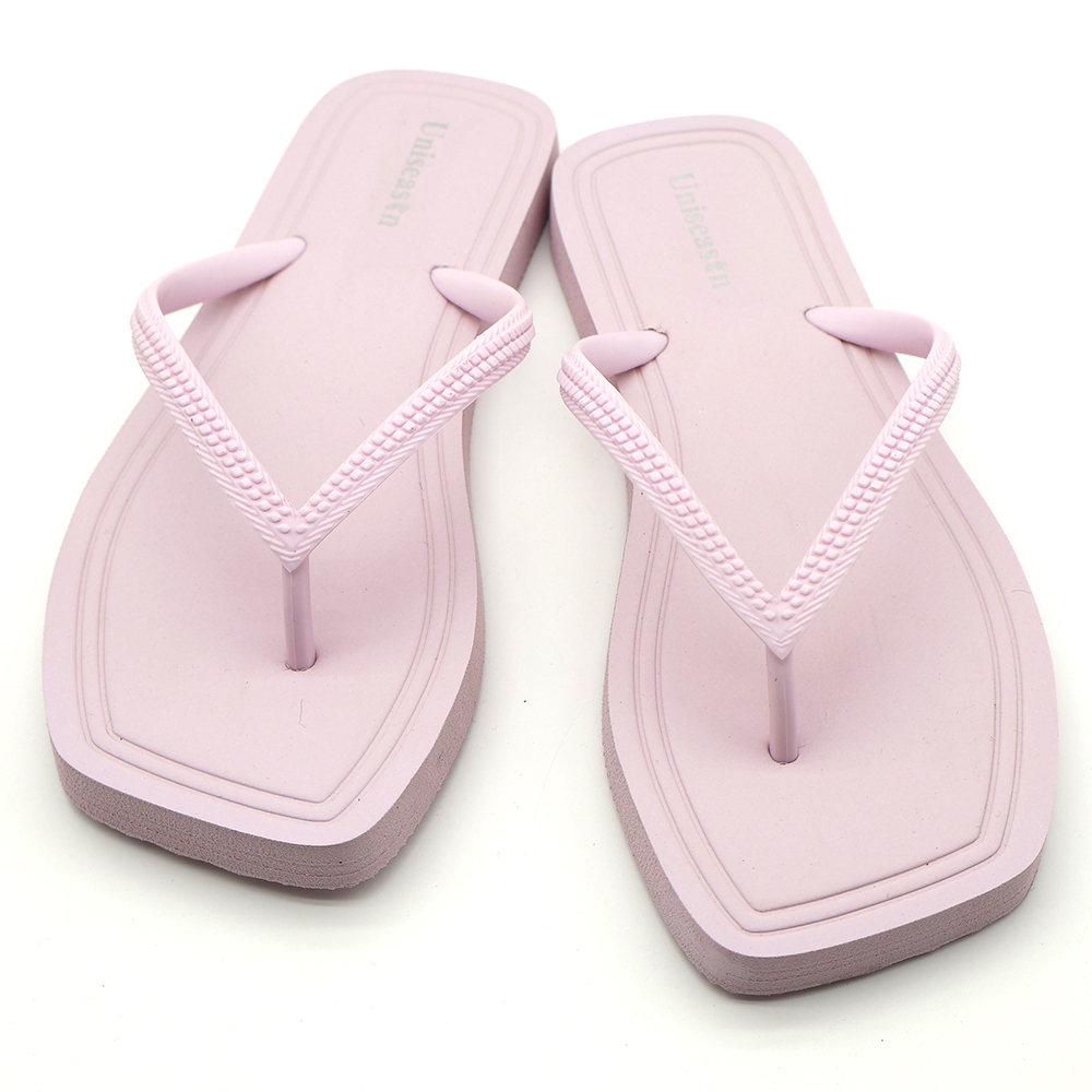 Hot Sale High-quality Women's PVC Flip Flops Light Weight Anti-slippery Summer Beach Use Simple Pure Color Square-Toe for detail