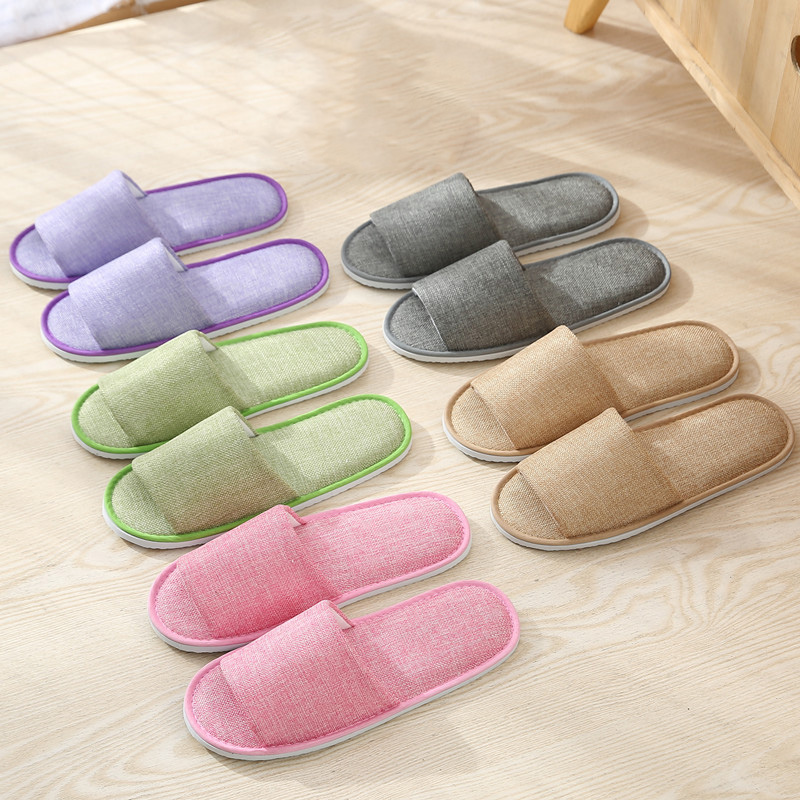 Eco-Friendly Linen Slippers With Open Toe Custom Logo Non-Slip And Comfortable Washable Hotel Amenities