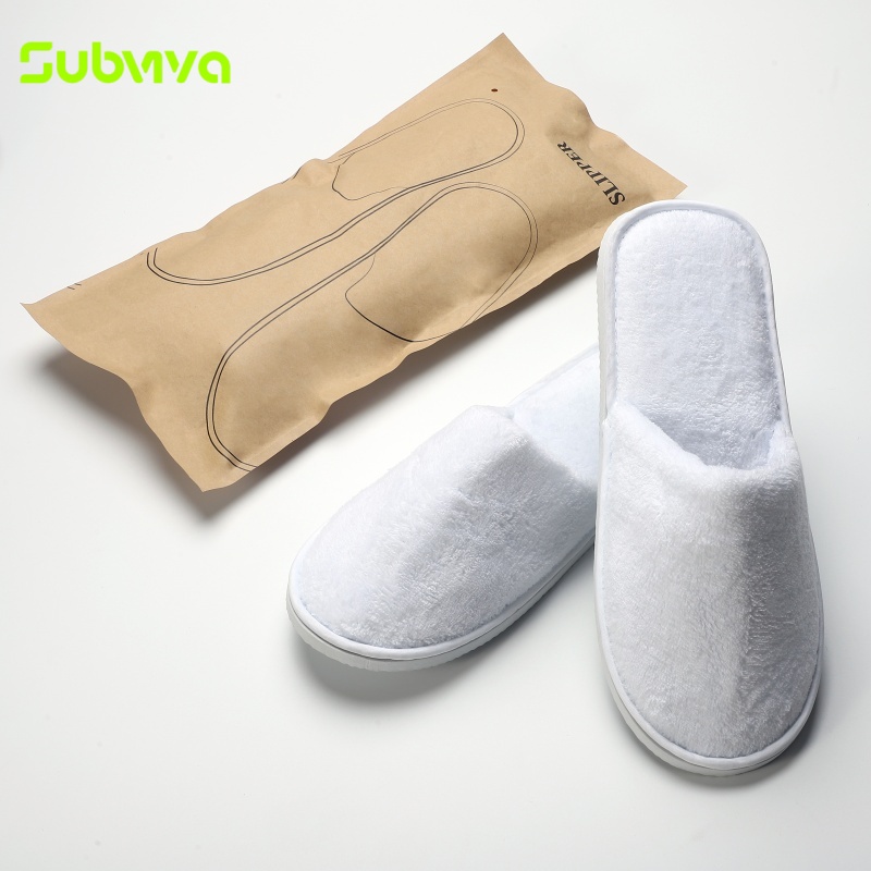 Custom Coral Fleece Closed Toe SPA Resort Hotel Slippers Non Woven Packaging Disposable Hotel Amenity Slippers detail