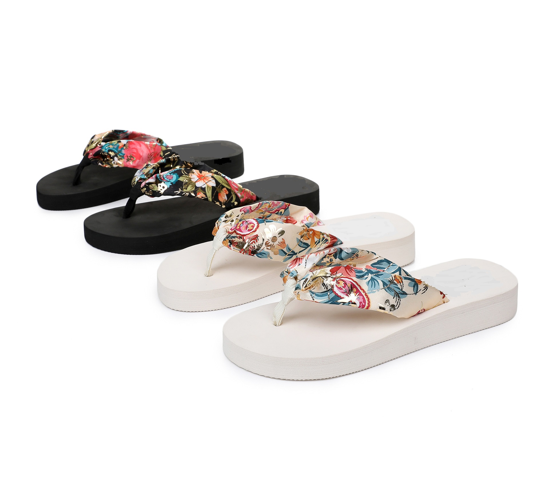 Wedge Flip-Flops for Women Satin Straps Lightweight Summer Beach Sandals sandales pour femmes