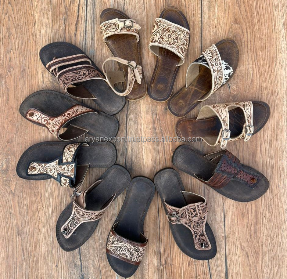 New Fashion Trend Women Flat Flip Flops High Quality Real Handmade Genuine Leather Western Style Cheap Price Female Sandals product view