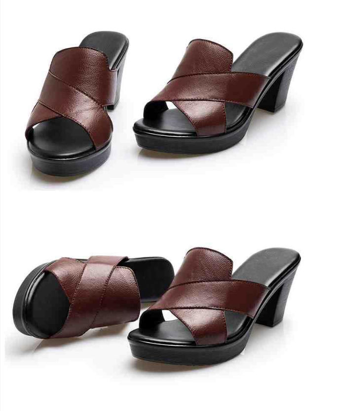 Cross-border Large Size Women's Summer Sandals Slippers Thick Wedge Heel Artificial PU Upper Rubber Outsole Lightweight detail