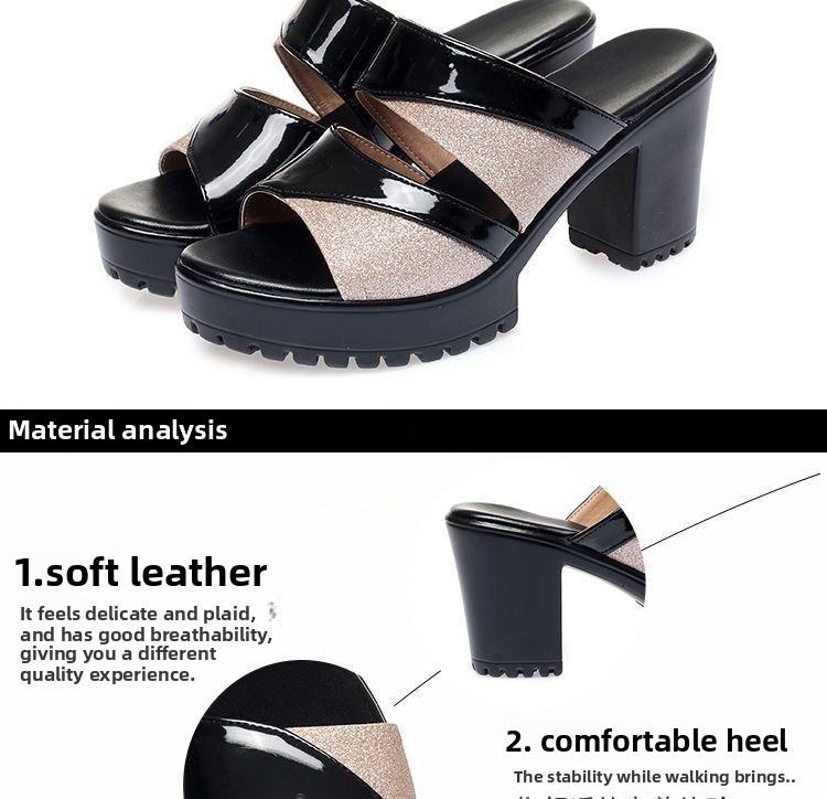 Cross-Border New Chunky-Heel Rubber High-Heel Slippers PU Sandals Women Single-Layer Casual Sports Autumn Slip-On 6-8cm Backless detail