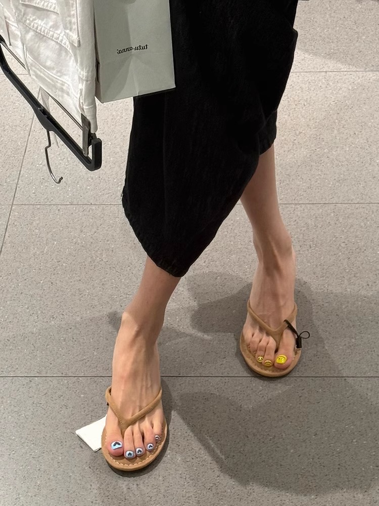 Z-style 2026 New Light Brown Microfiber Slip-on Flip-flops Womens Outdoor Summer High-heel Slides Rubber Outsole Split Toe detail