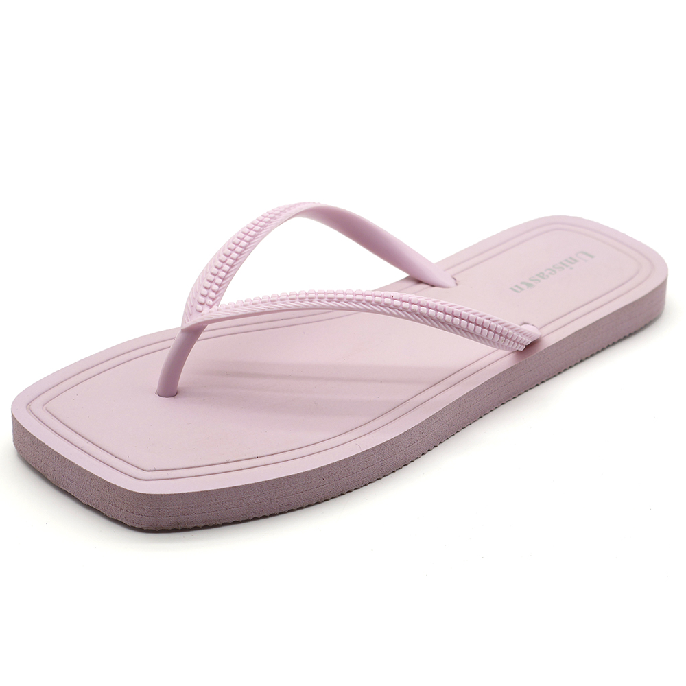 Hot Sale High-quality Women's PVC Flip Flops Light Weight Anti-slippery Summer Beach Use Simple Pure Color Square-Toe for detail