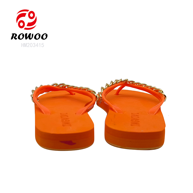 Women Trend Bright Flip Flops Summer Beach Flats Flip-flops High-end Metal Chain Fashion Slippers Flip-Flops product view