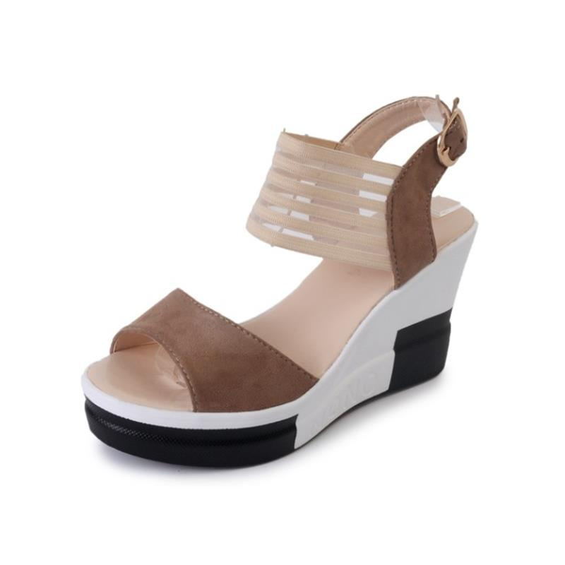 Heeled Sandals for Women Summer 2024 New Roman Fashion Shoes Waterproof Platform Buckle Woven Strap Women's Shoes Wedges Sandals product view