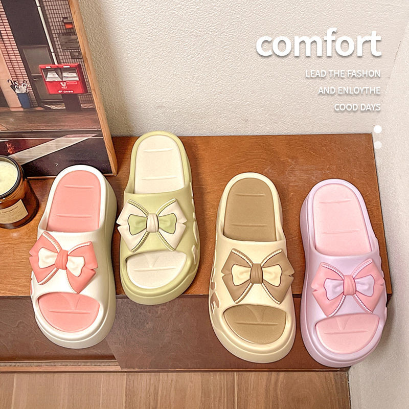 Women's Fashion Trend Summer Outdoor Beach Platform Thick-Soled Printed Bow Sandals High Heels Non-Slip Height Increasing product view
