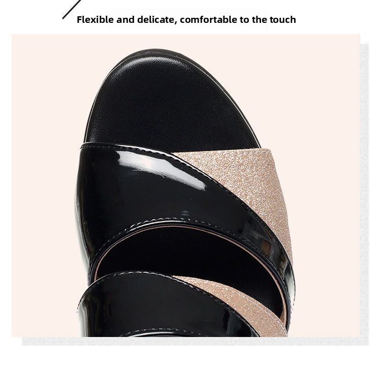 Cross-Border New Chunky-Heel Rubber High-Heel Slippers PU Sandals Women Single-Layer Casual Sports Autumn Slip-On 6-8cm Backless detail
