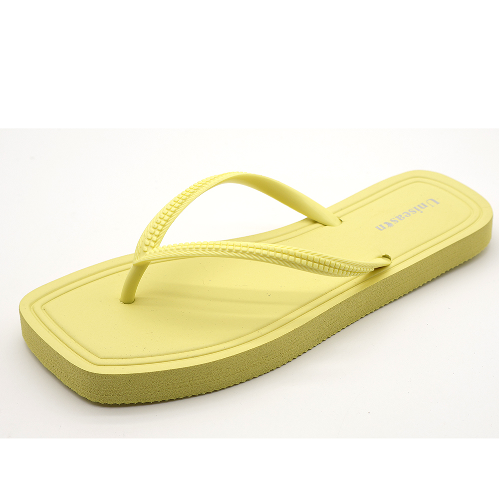 Hot Sale High-quality Women's PVC Flip Flops Light Weight Anti-slippery Summer Beach Use Simple Pure Color Square-Toe for detail